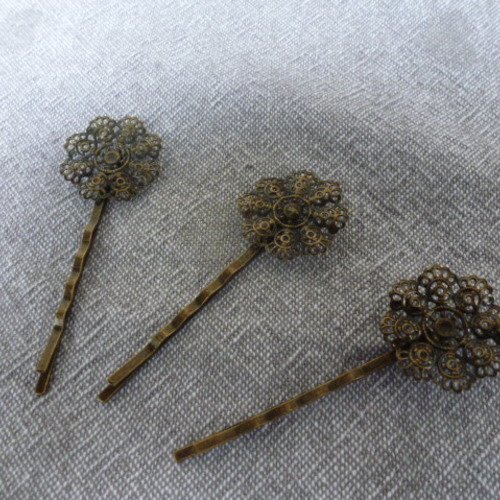 Barette pince a cheveux fantaisie filigrane bronze "jolie fleurs" (x1)