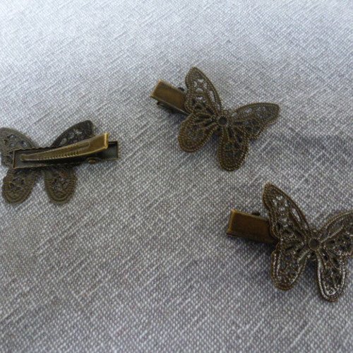 Barette pince a cheveux fantaisie filigrane bronze papillons (x1)