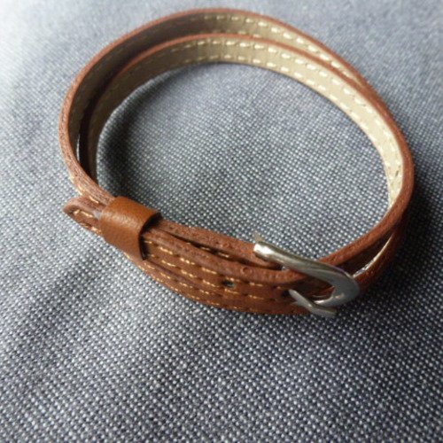 Bracelet en cuir artificiel double marron  15-17cm (x1)