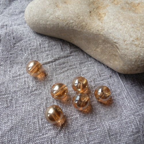 Perles de verre ronde ambre 8mm  (x6)