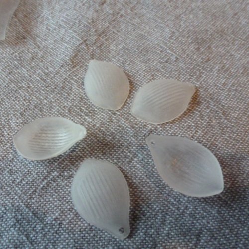 Perles pétale en acrylique blanc dépoli 22x 16mm (x6)