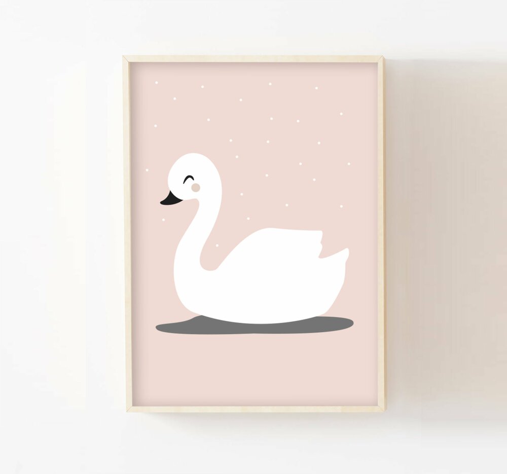 Affiche Chambre Enfant A3 Cygne Blanc Cadeau Naissance Bebe Decoration Fille Poster Rose Pastel Affiche Decorative Animaux Un Grand Marche