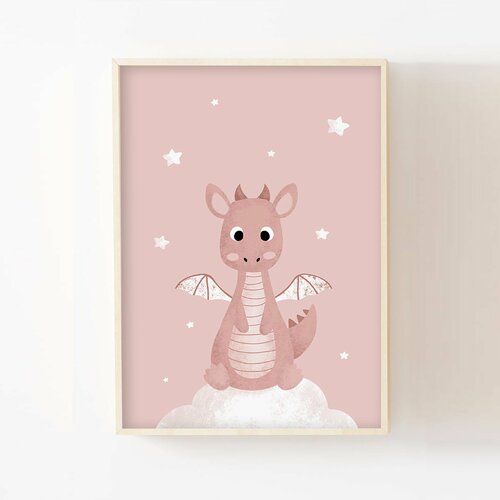 Affiche Bebe Enfant Dragon Decoration Chambre Fille Cadeau Naissance Decoration Chambre Animaux Feerique Etoiles Rose Un Grand Marche