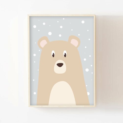 Poster Enfant Ours A3 Cadeau Naissance Chambre Enfant Bebe Nouveau Ne Fille Ou Garcon Decoration Murale Animaux Gris Beige Neige Un Grand Marche