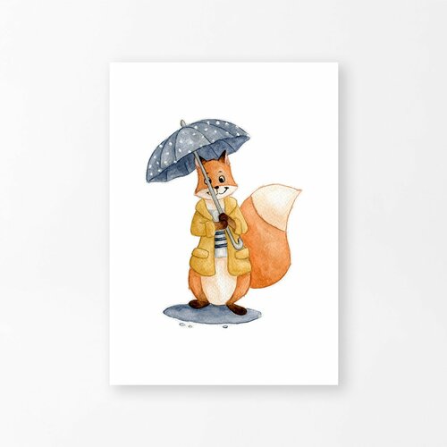 Decoration Enfant Illustration Aquarelle Renard Affiche Murale Chambre Enfant Bebe Poster Mignons Animaux Style Marin Mer Un Grand Marche