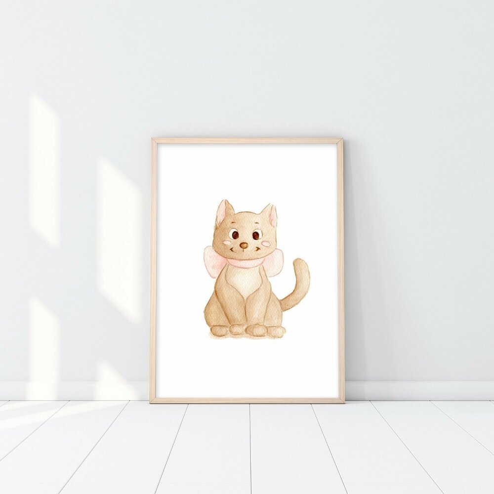 Poster Enfant Chat Rose Et Beige Decoration Murale Bebe Affiche Chambre Bebe Fille Illustrations Aquarelles Animaux Chaton Un Grand Marche