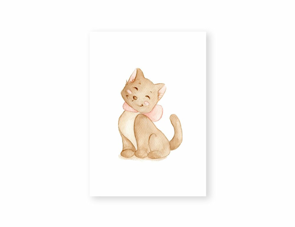 Decoration Enfant Chat Rose Et Beige Poster Chambre Bebe Fille Illustrations Aquarelles Animaux Chaton Un Grand Marche