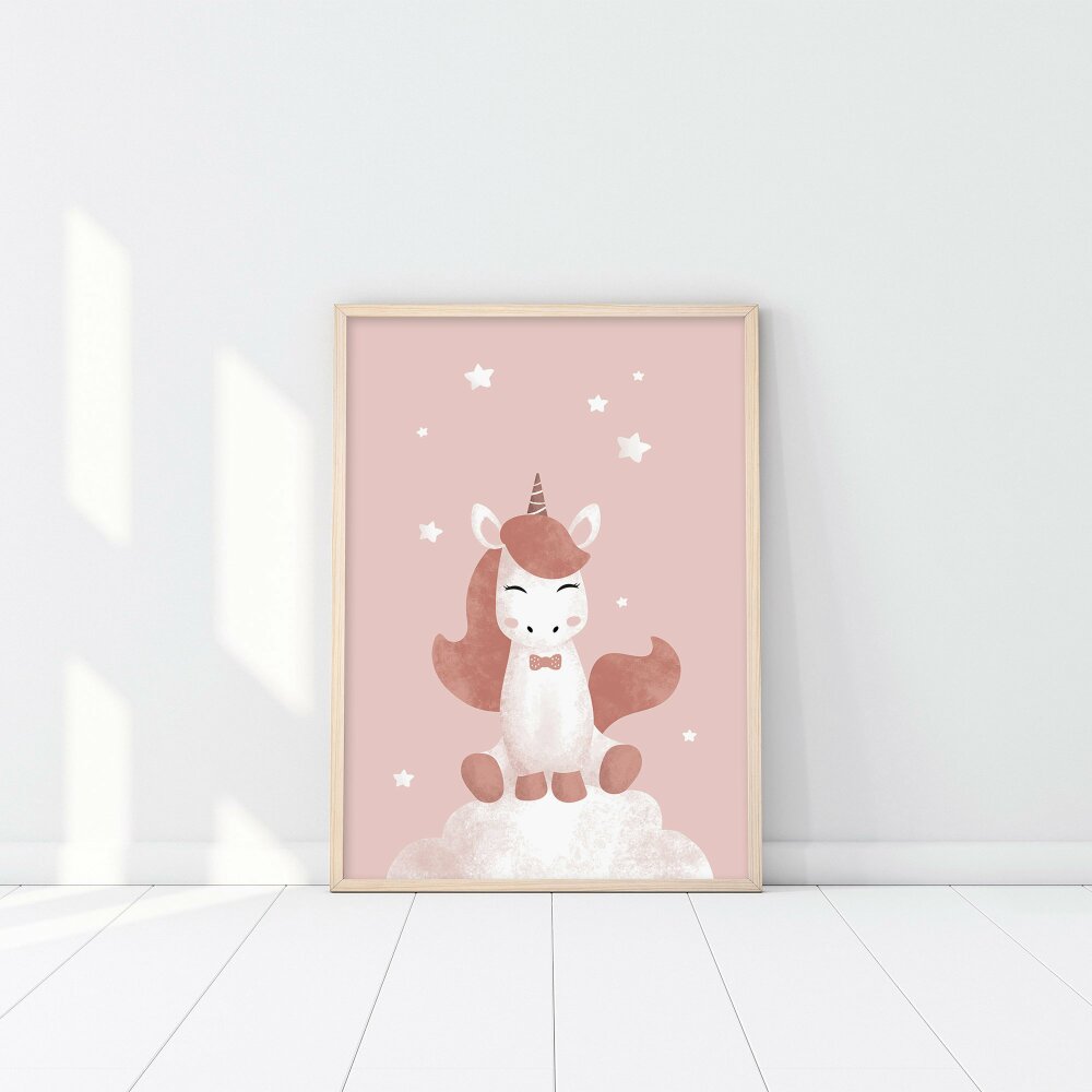 Affiche Enfant Licorne Decoration Chambre Bebe Enfant Nouveau Ne Poster Mural Conte Feerique Fille Rose Pastel Nuage Etoiles Un Grand Marche