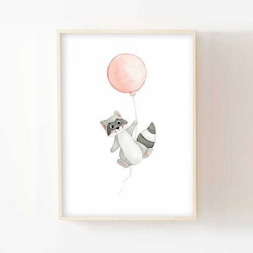 Affiche Bebe Aquarelle Raton Laveur Et Son Ballon Cadeau Decoration Murale Chambre Enfant Bebe Poster Pepiniere Animaux Un Grand Marche