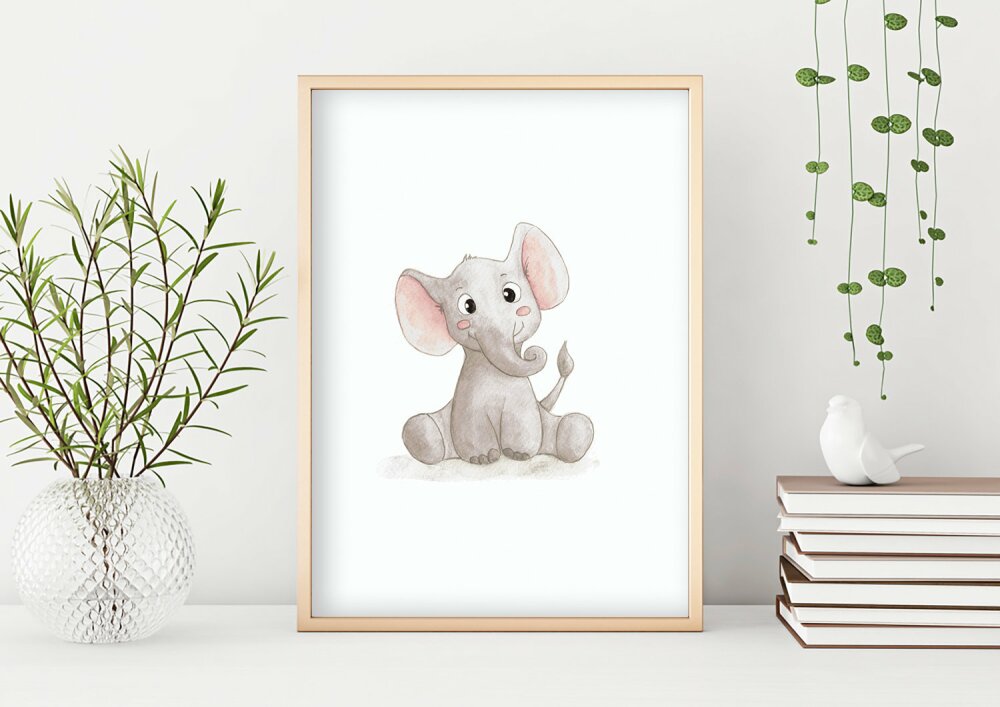 Affiche Enfant Aquarelle Elephant Serie Bebe Animaux Cadeau Decoration Murale Chambre Enfant Bebe Elephant Reveur Un Grand Marche