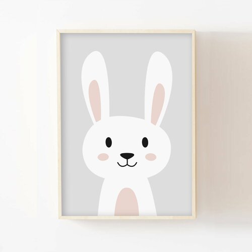 Poster Enfant Lapin Cadeau Naissance Chambre Enfant Bebe Fille Affiche Decorative Murale Animaux Couleurs Pastel Un Grand Marche