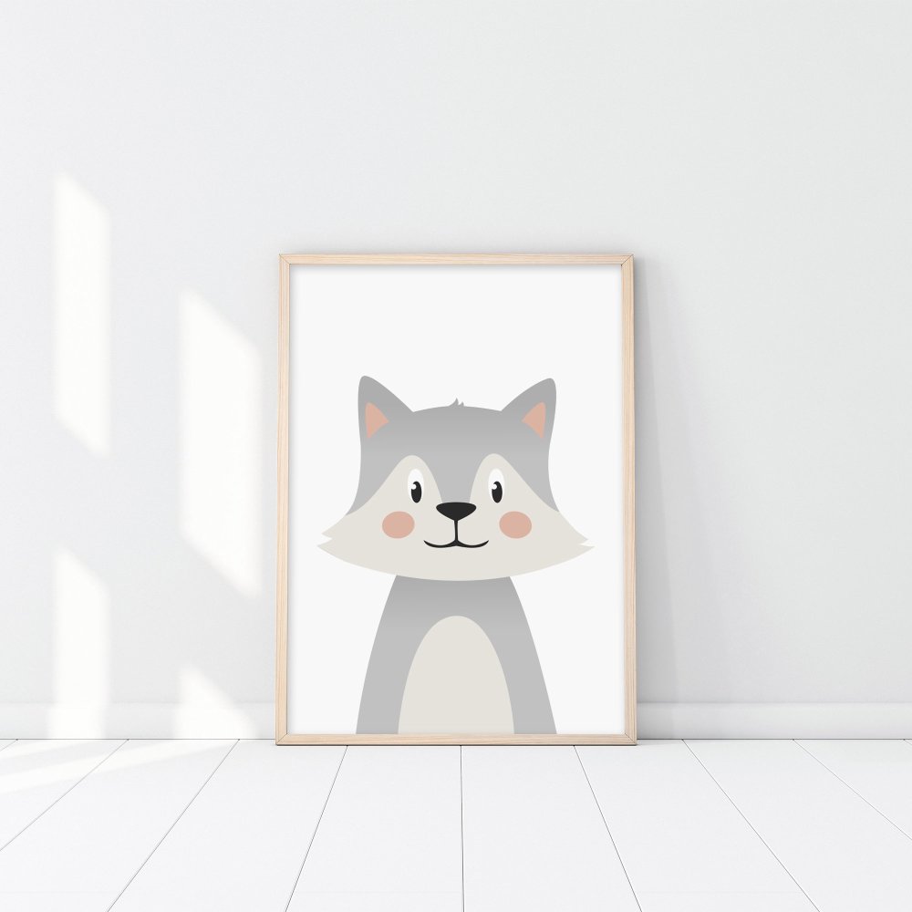 Decoration Chambre Bebe Personnalisee Cadeau Naissance Enfant Bebe Affiche Loup Fille Ou Garcon Impression Poster Animaux Gris Un Grand Marche