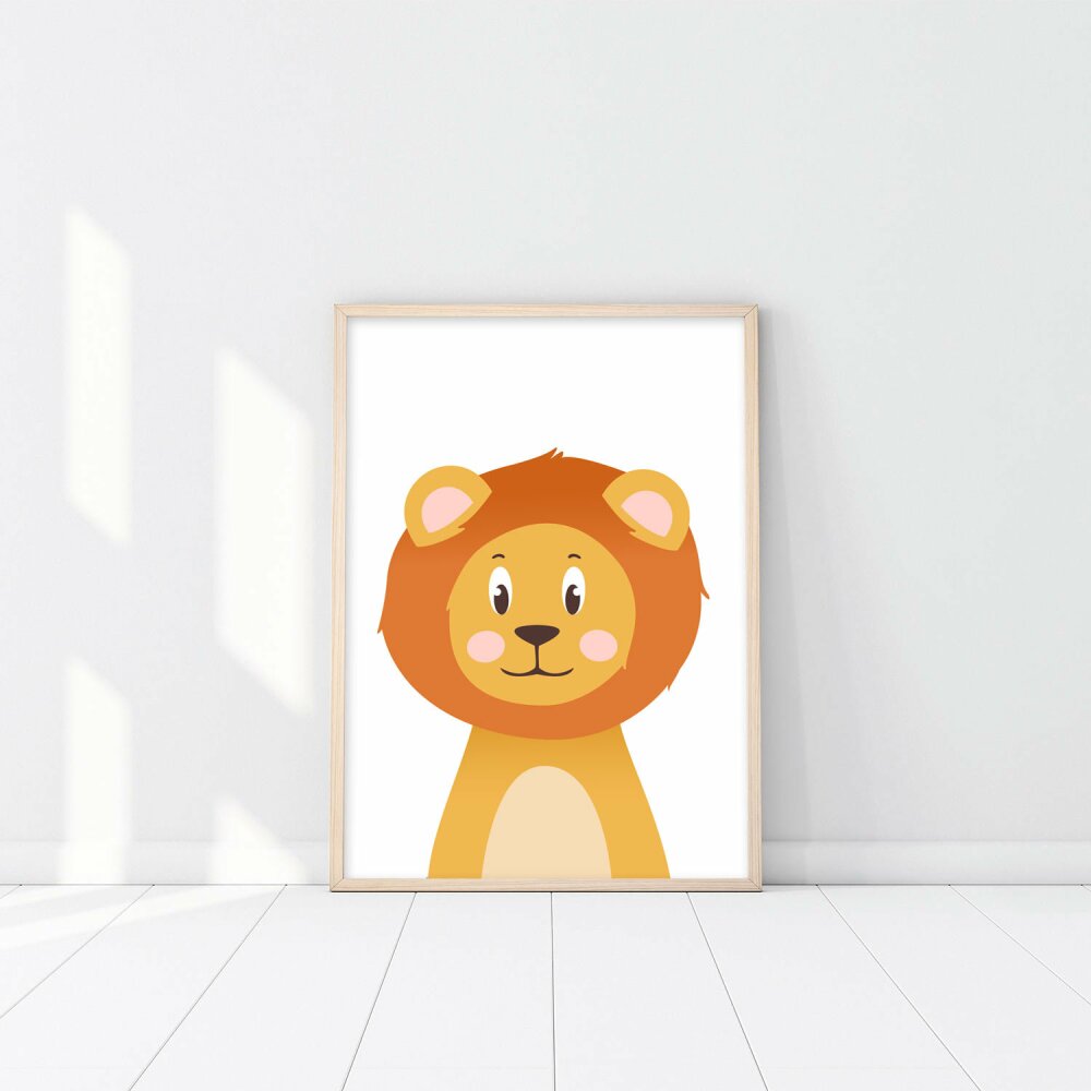 Poster chambre enfant a4 lion à personnaliser, cadeau