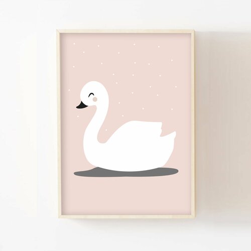 Affiche Chambre Enfant Cygne Blanc Cadeau Naissance Bebe Decoration Fille Poster Rose Pastel Affiche Decorative Animaux Un Grand Marche