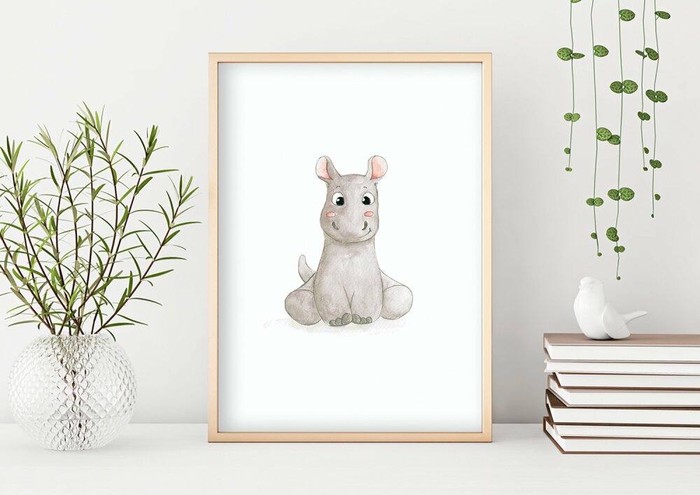 Affiche Enfant Aquarelle Hippopotame Serie Bebe Animaux Cadeau Decoration Murale Chambre Enfant Bebe Poster Un Grand Marche