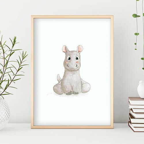 Affiche Enfant Aquarelle Hippopotame Serie Bebe Animaux Cadeau Decoration Murale Chambre Enfant Bebe Poster Un Grand Marche