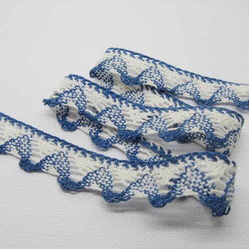 Dentelle en coton larg 2.5cm bi couleur bleu et blanc identique recto/verso