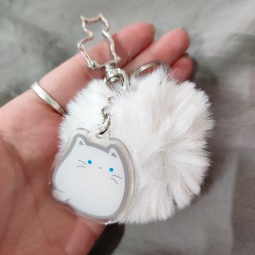 Porte clé chat acrylique blanc