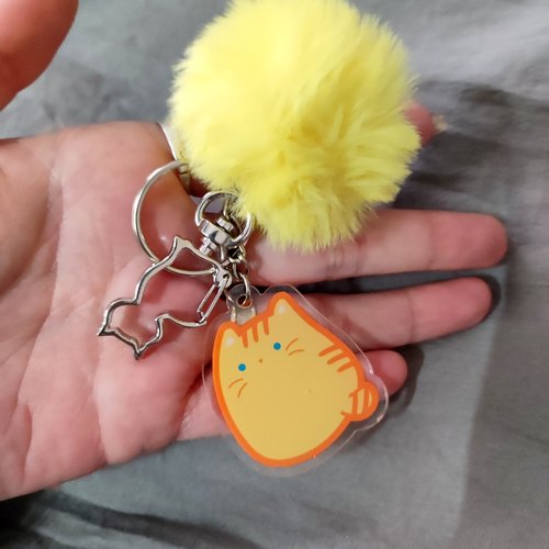 Porte clé chat acrylique jaune