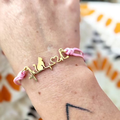 Bracelet réglable chat dorée rose