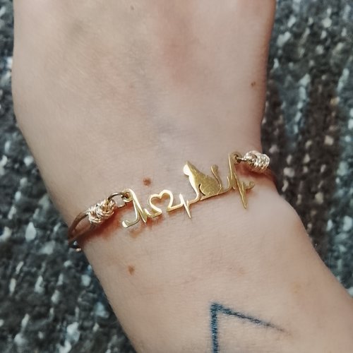Bracelet chat cœur battant dorée beige