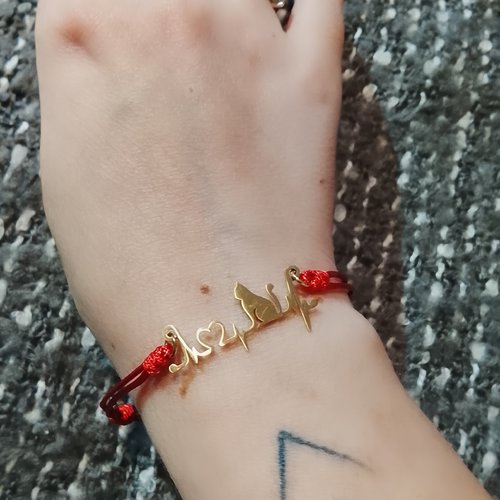 Bracelet chat cœur battant dorée rouge