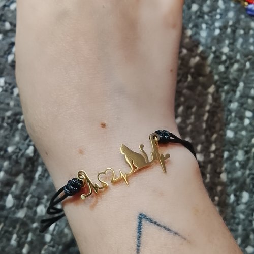 Bracelet chat cœur battant dorée noir