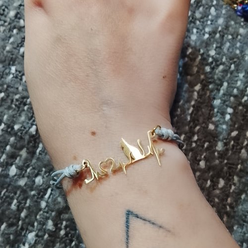 Bracelet chat cœur battant dorée gris