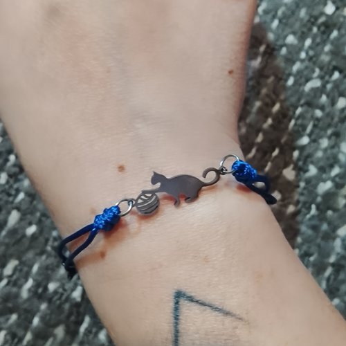 Bracelet chat pelote argentée bleu