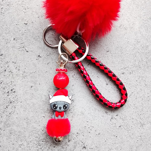Porte clés chat noël rouge