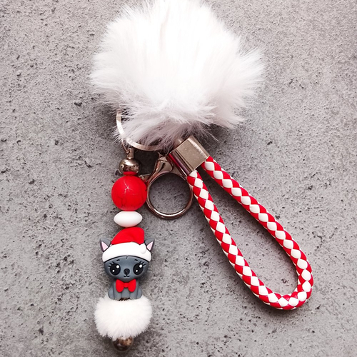 Porte clés chat noël blanc