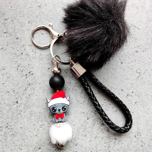 Porte clés chat noël noir