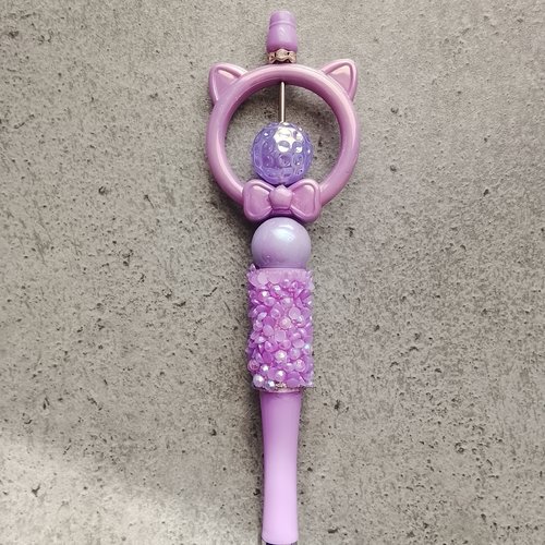 Stylo tête chat mauve 1