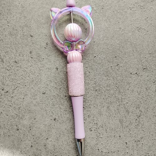 Stylo tête chat mauve 3