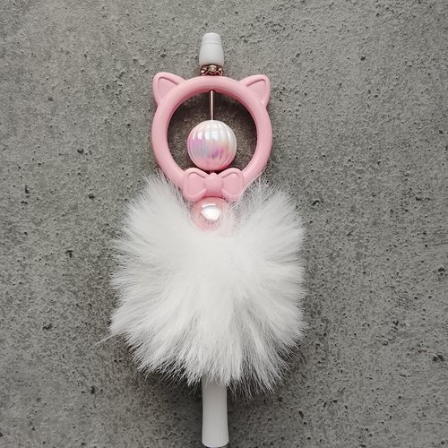 Stylo tête chat pom-pom rose