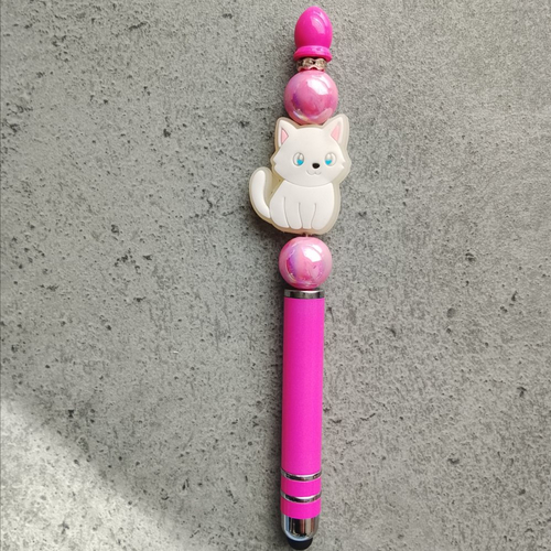 Stylet 2en1chat blanc rose