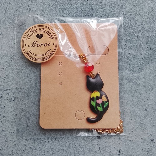 Collier silhouette chat fleurs 2