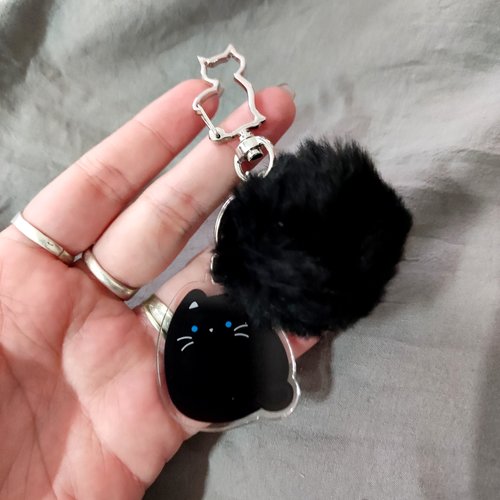 Porte clé chat acrylique noir