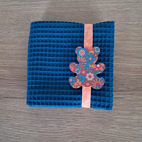 Essuie-mains carré en tissu nid d'abeilles 100 % coton - pétrole