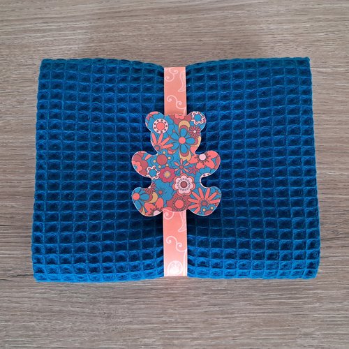 Essuie-mains rectangle en tissu nid d'abeilles 100 % coton - pétrole