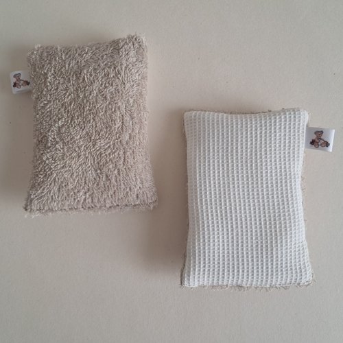 Eponge à vaisselle - tissu eponge et mini nid d'abeilles - beige clair/ecru