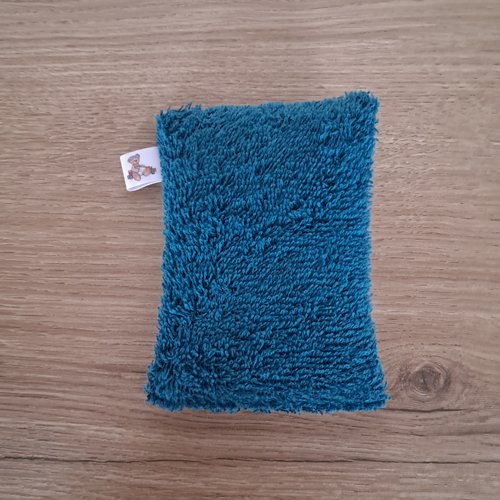Eponge vaisselle - tissu eponge et mini nid d'abeilles - pétrole/ecru