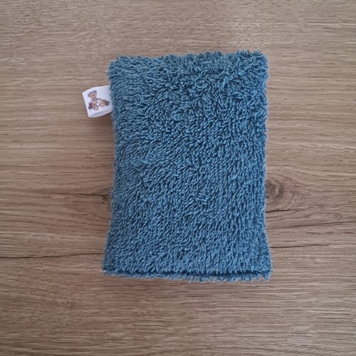 Eponge vaisselle - tissu eponge et mini nid d'abeilles - bleu pigeon/ecru