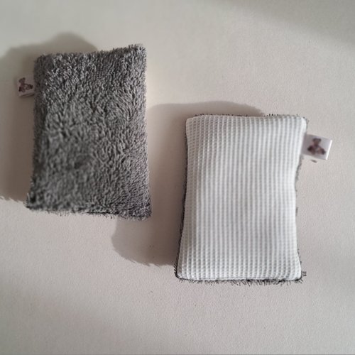 Eponge à vaisselle - tissu eponge et mini nid d'abeilles - gris foncé/ecru