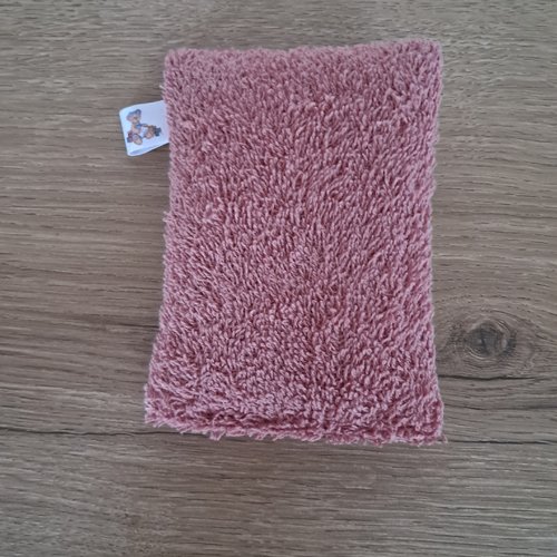 Eponge vaisselle - tissu eponge et mini nid d'abeilles - vieux rose/ecru