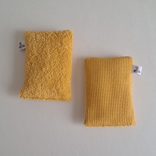 Eponge à vaisselle -  tissu eponge et mini nid d'abeilles - curry