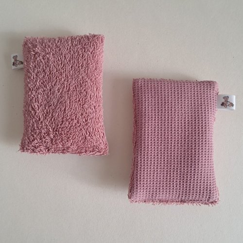 Eponge à vaisselle -  tissu eponge et mini nid d'abeilles - vieux rose