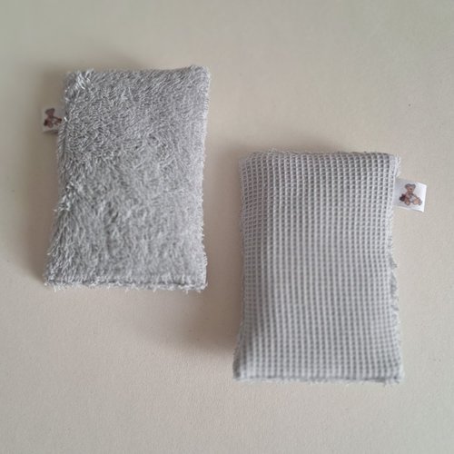 Eponge à vaisselle -  tissu eponge et mini nid d'abeilles - gris clair