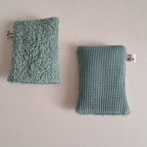 Eponge à vaisselle -  tissu eponge et mini nid d'abeilles - vert roseau