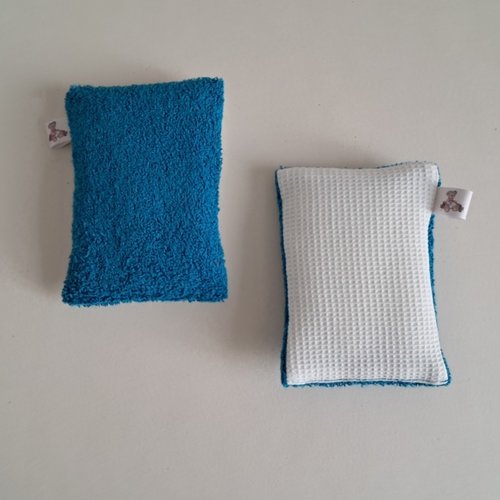 Eponge à vaisselle -  tissu micro eponge de bambou et mini nid d'abeilles - turquoise/ecru